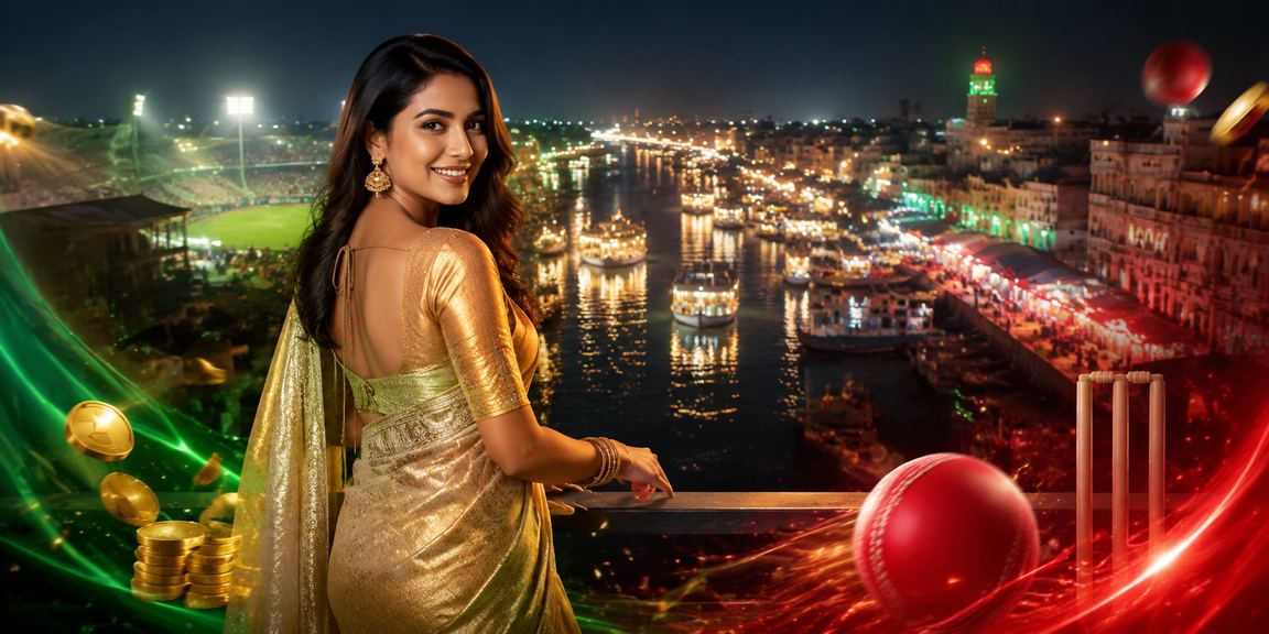 ঢাকার ক্রিকেট বেটিং থিমের mvpwin555 গেম ইন্টারফেস, ঐতিহ্যবাহী পোশাকে মডেল সহ